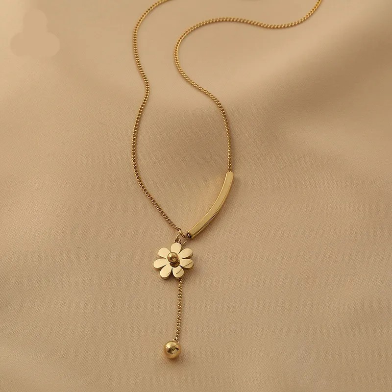 Elegant Simple Style Daisy Titanium Steel Plating 18K Gold Plated Pendant Necklace_colorza_5