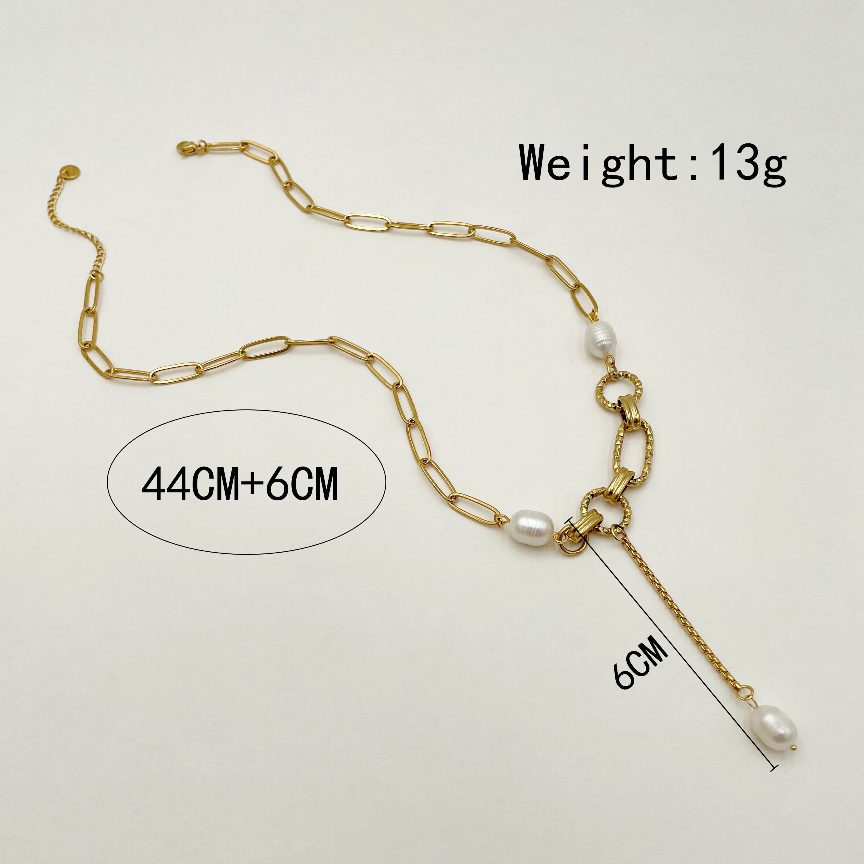 Modern Style Round Oval Stainless Steel Polishing Pearl Plating Gold Plated Necklace_colorza_3