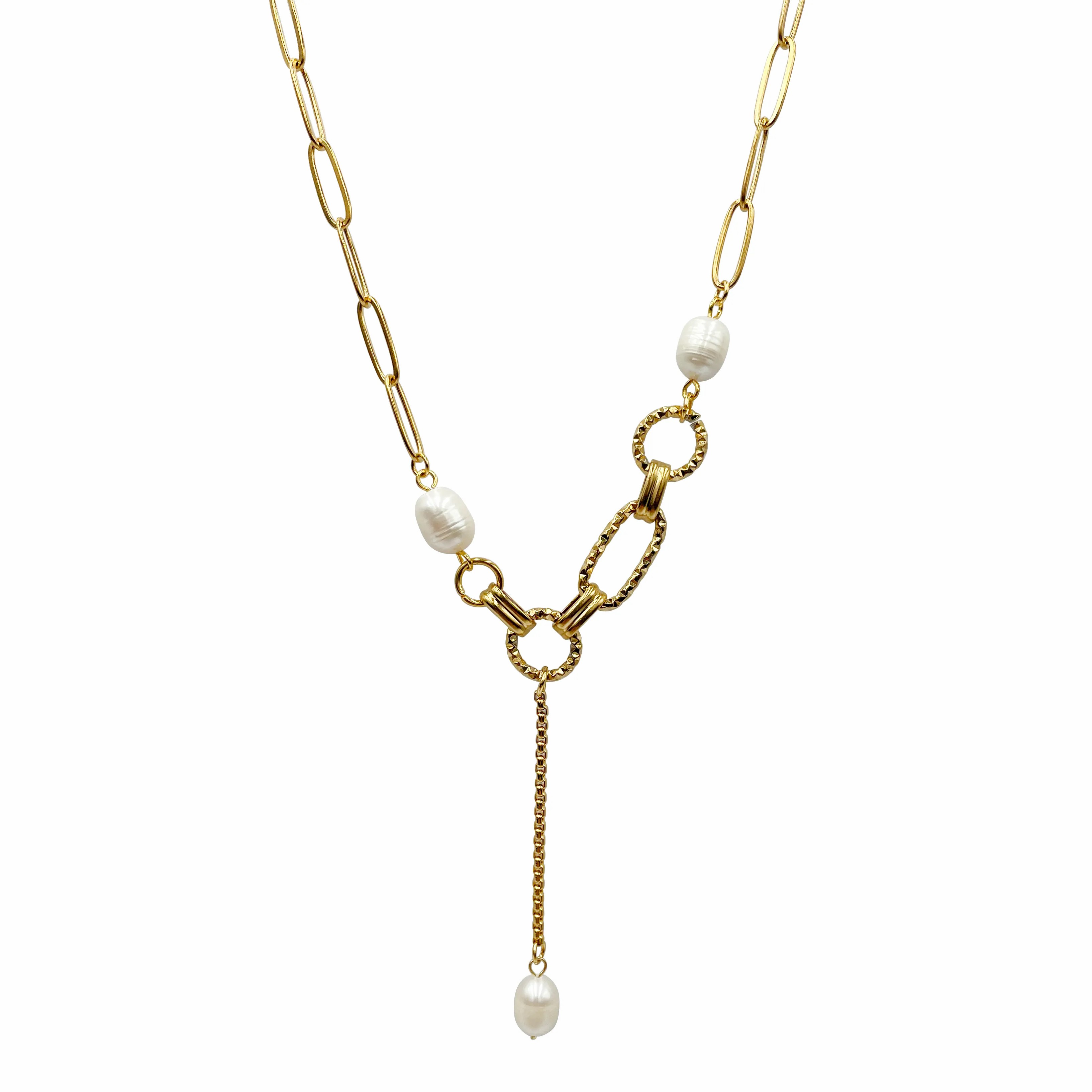 Modern Style Round Oval Stainless Steel Polishing Pearl Plating Gold Plated Necklace_colorza_4