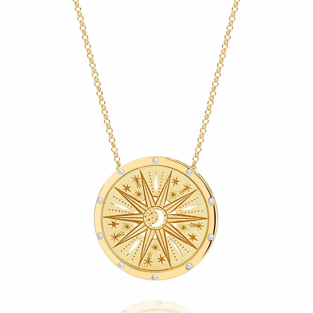 Retro Simple Style Sun Moon Stainless Steel Plating Hollow Out Gold Plated Pendant Necklace_colorza_2