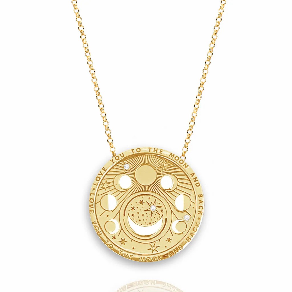 Retro Simple Style Sun Moon Stainless Steel Plating Hollow Out Gold Plated Pendant Necklace_colorza_3