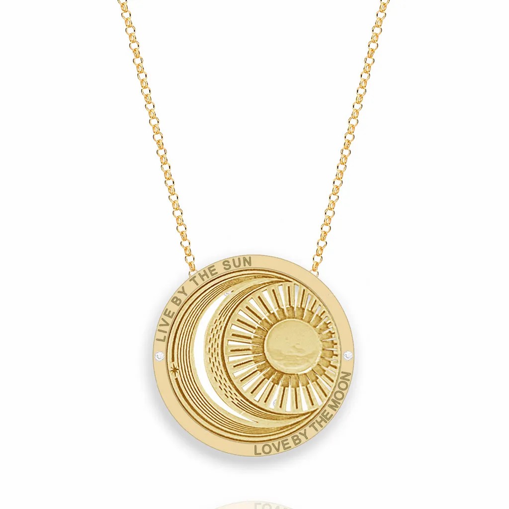 Retro Simple Style Sun Moon Stainless Steel Plating Hollow Out Gold Plated Pendant Necklace_colorza_4