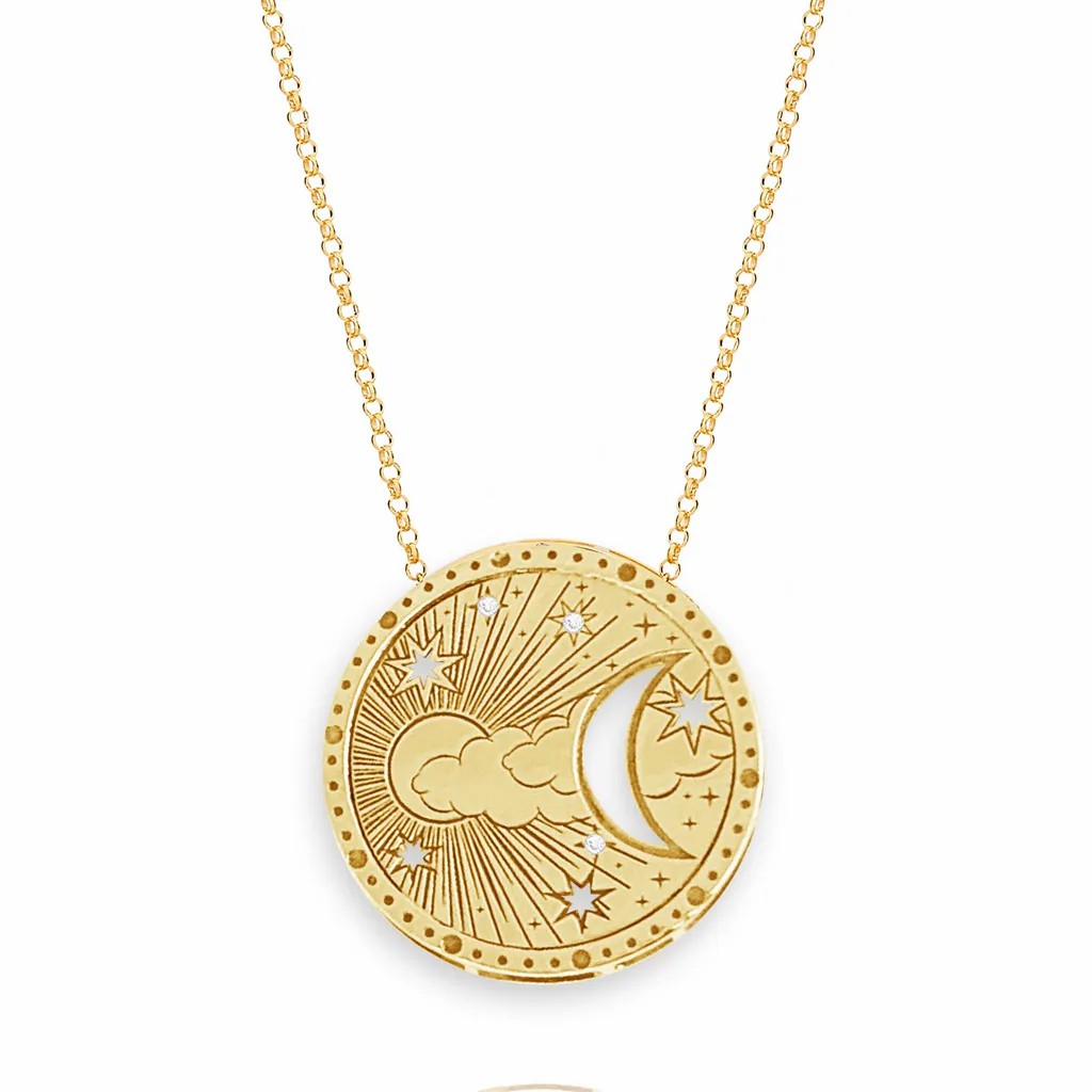 Retro Simple Style Sun Moon Stainless Steel Plating Hollow Out Gold Plated Pendant Necklace_colorza_5