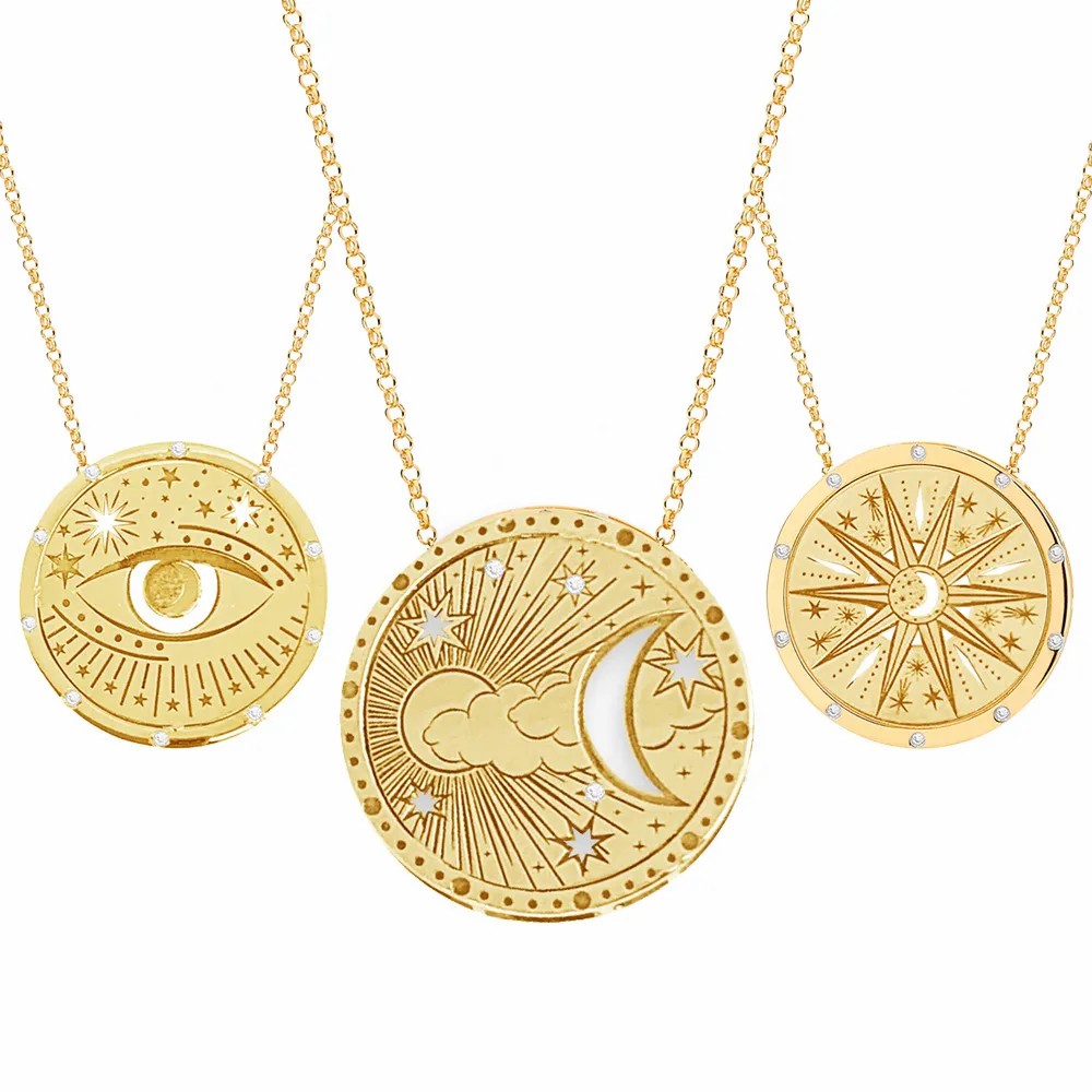 Retro Simple Style Sun Moon Stainless Steel Plating Hollow Out Gold Plated Pendant Necklace_colorza_6