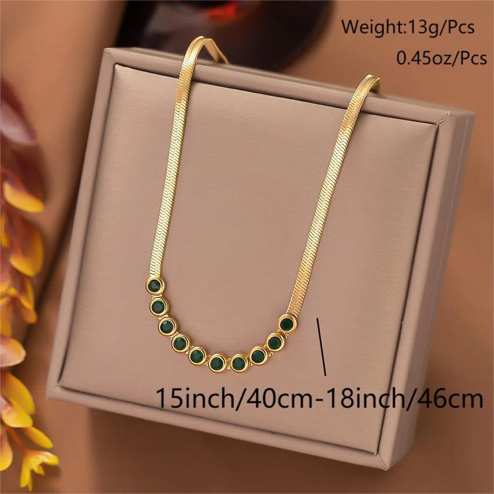 Elegant Retro Round Titanium Steel Plating Inlay Rhinestones 18K Gold Plated Necklace_colorza_1