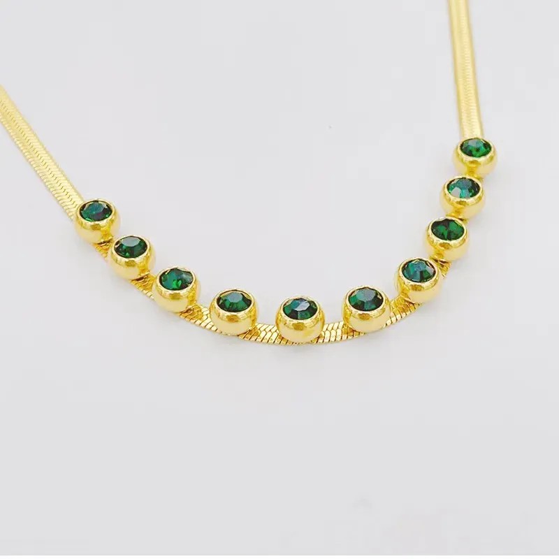 Elegant Retro Round Titanium Steel Plating Inlay Rhinestones 18K Gold Plated Necklace_colorza_3