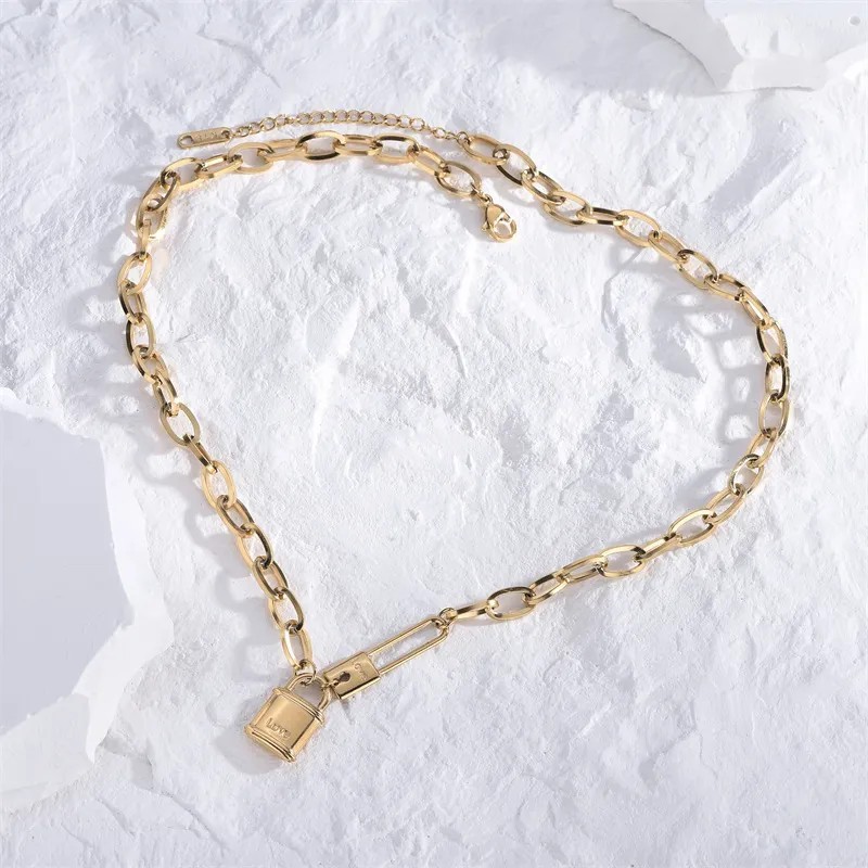 Casual Classic Style Artistic Lock Titanium Steel Polishing Plating 18K Gold Plated Necklace_colorza_3