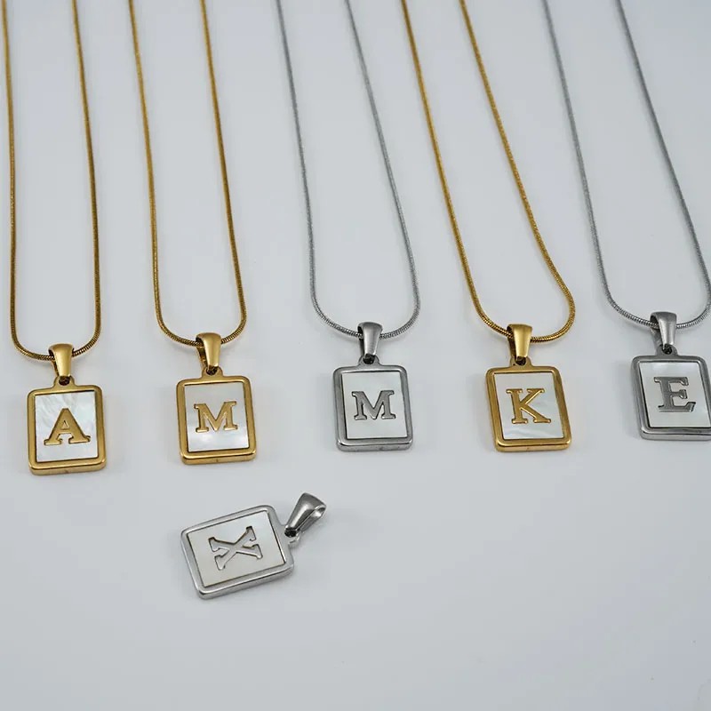 Casual Commute Letter Stainless Steel Plating Inlay Shell 18K Gold Plated Pendant Necklace_colorza_1