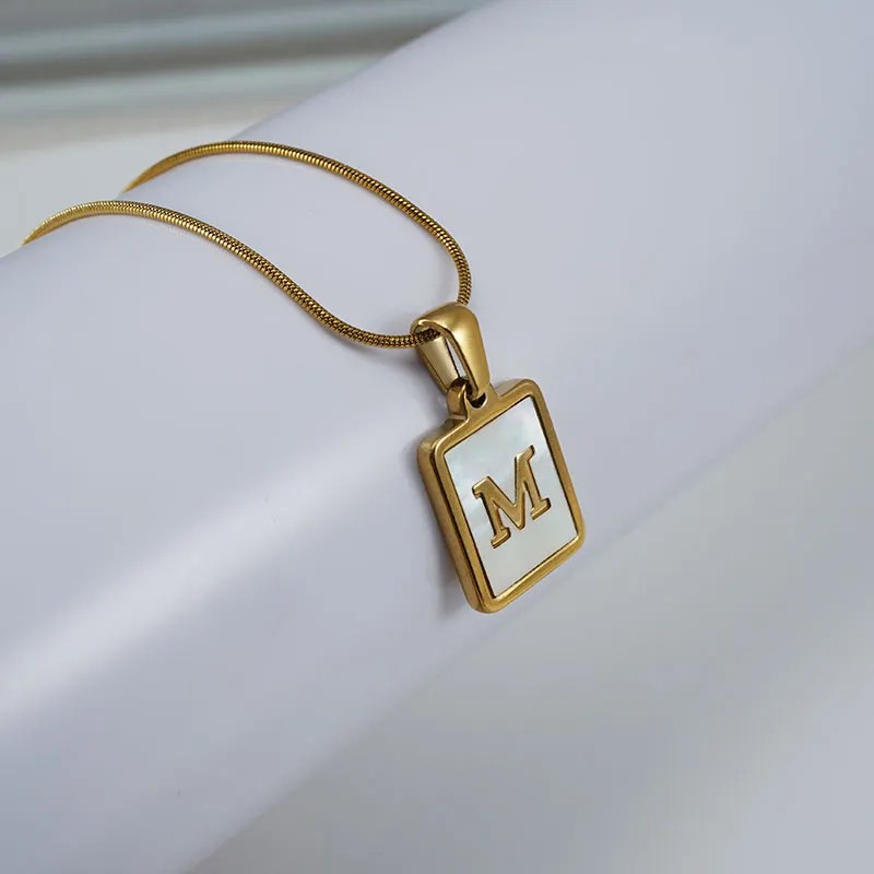 Casual Commute Letter Stainless Steel Plating Inlay Shell 18K Gold Plated Pendant Necklace_colorza_2