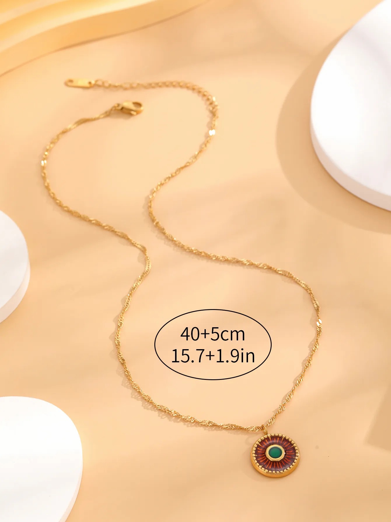 Retro Round Flower Snake Titanium Steel Enamel Plating Gold Plated Pendant Necklace_colorza_3