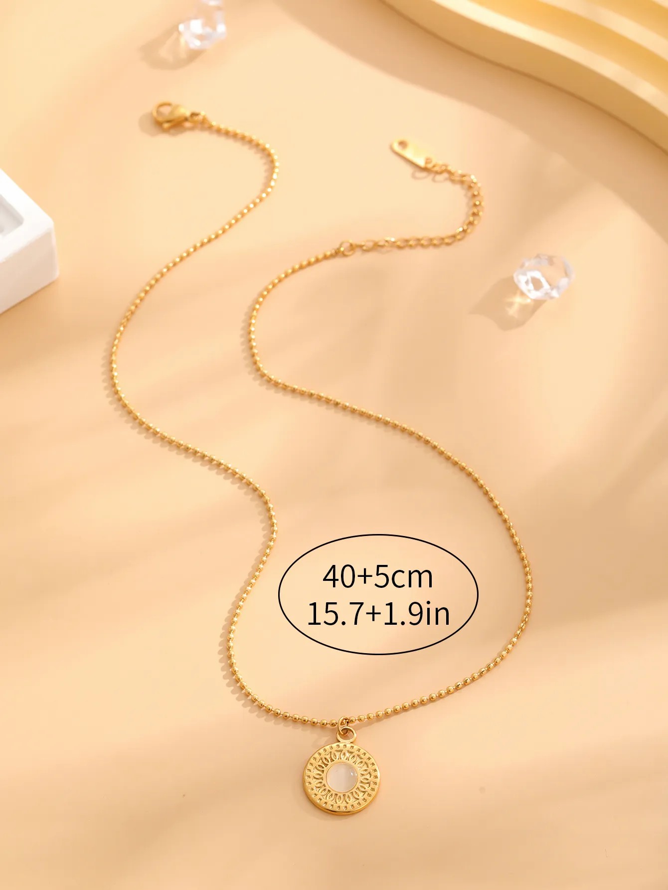 Retro Sun Oval Titanium Steel Plating Inlay Natural Stone Gold Plated Pendant Necklace_colorza_4
