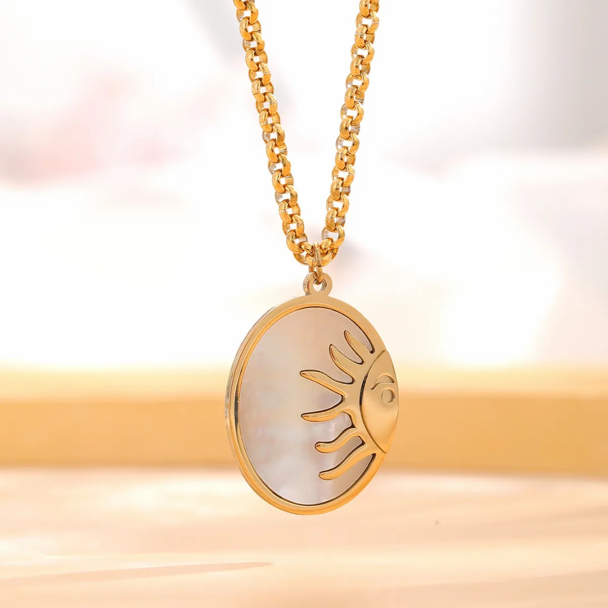 Retro Classic Style Star Heart Shape Flower Titanium Steel Enamel Plating Gold Plated Necklace_colorza_2