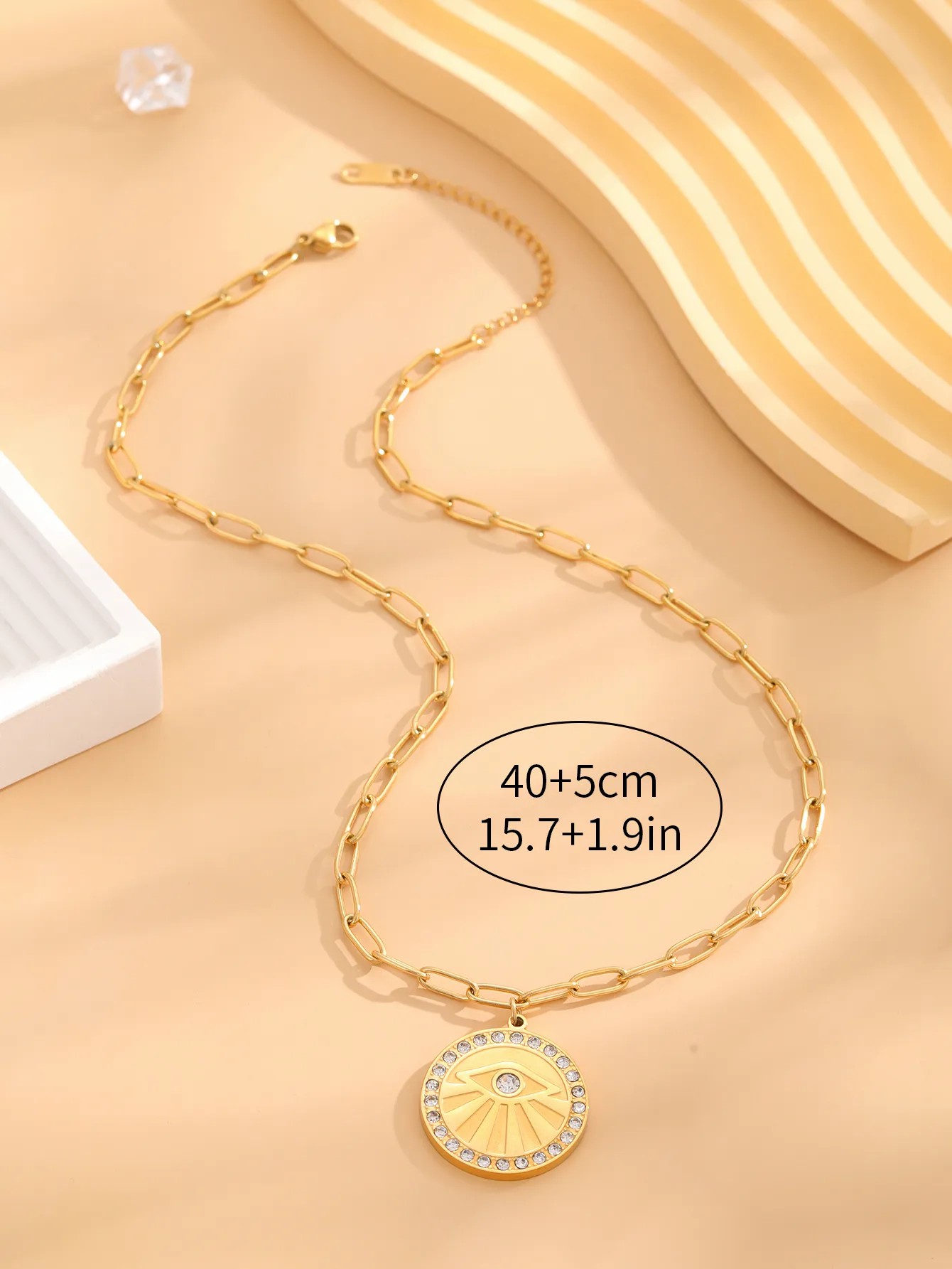 Retro Classic Style Tree Eye Titanium Steel Enamel Plating Hollow Out Rhinestones Zircon Gold Plated Necklace_colorza_3