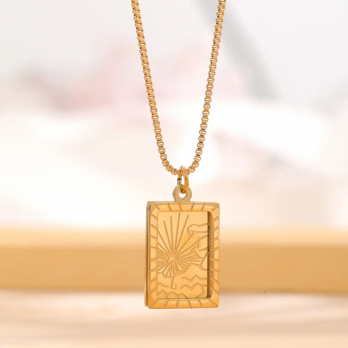 Retro Moon Eye Titanium Steel Plating Inlay Rhinestones Gold Plated Pendant Necklace_colorza_1