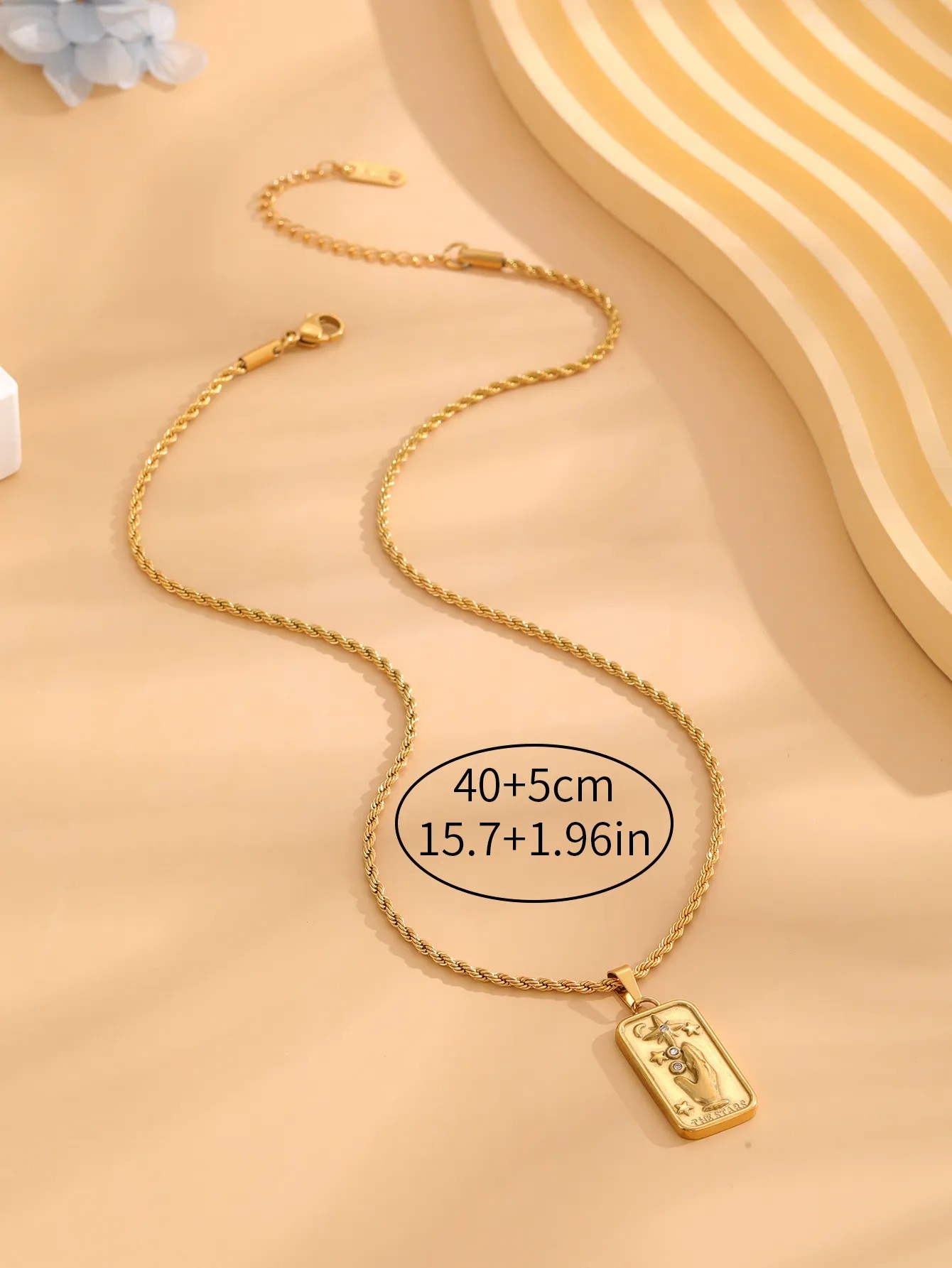 Retro Moon Eye Titanium Steel Plating Inlay Rhinestones Gold Plated Pendant Necklace_colorza_4
