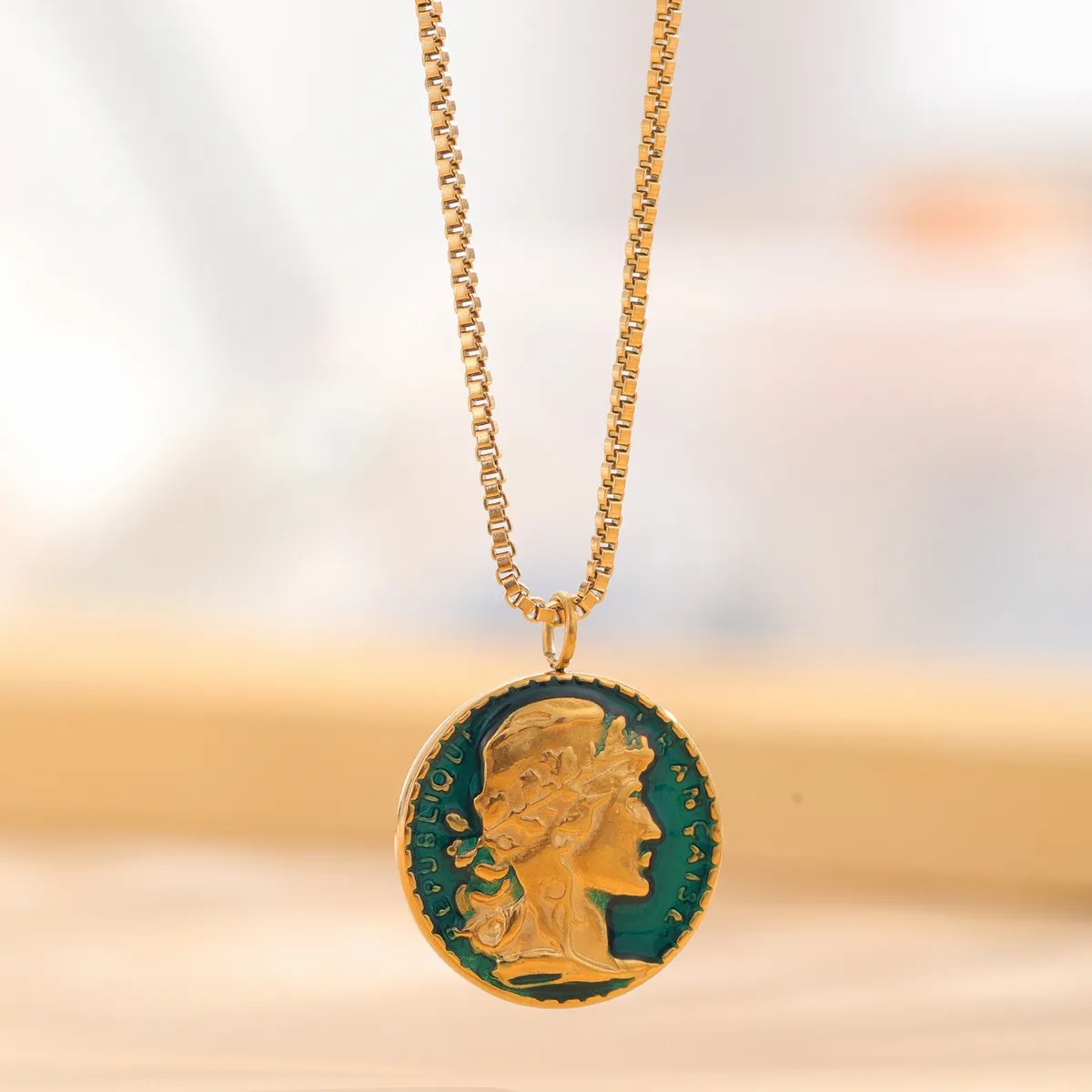 Retro Classic Style Sunflower Letter Titanium Steel Enamel Plating Gold Plated Necklace_colorza_1