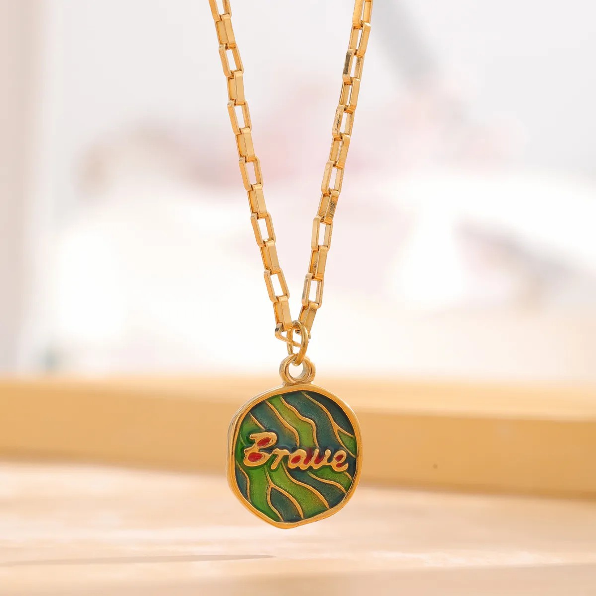 Retro Classic Style Sunflower Letter Titanium Steel Enamel Plating Gold Plated Necklace_colorza_2