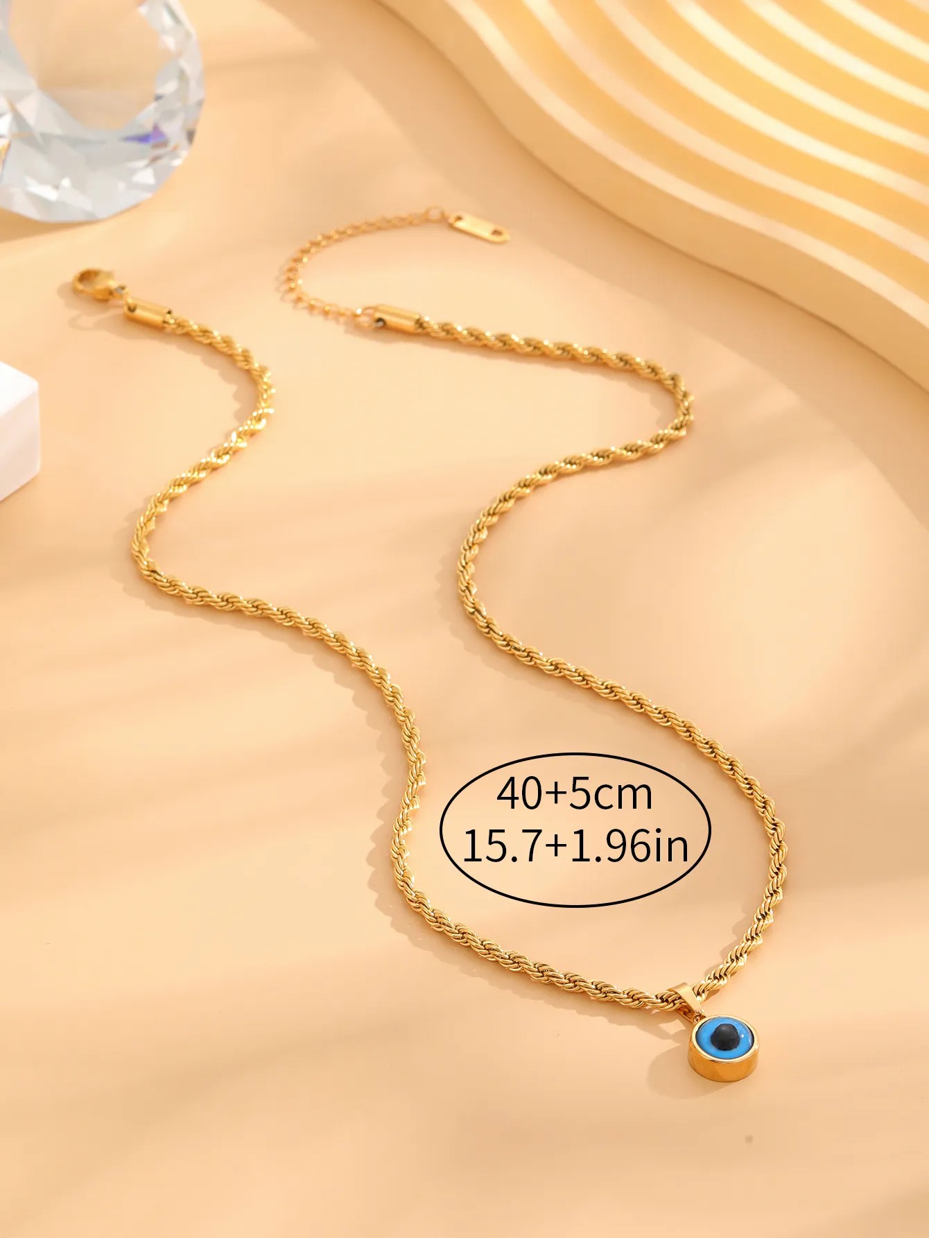 Retro Classic Style Sun Eye Titanium Steel Enamel Plating Inlay Rhinestones Gold Plated Necklace_colorza_3