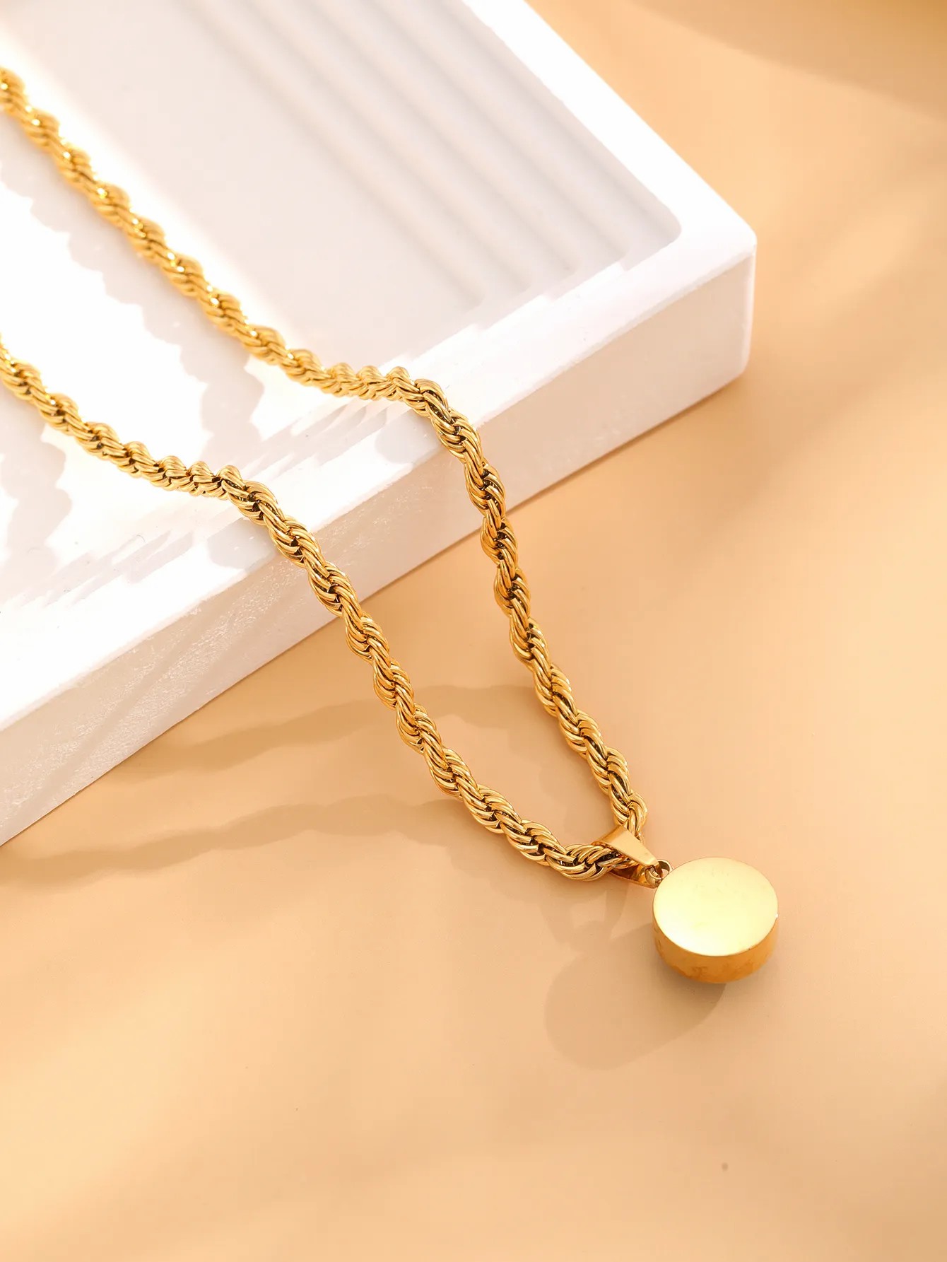 Retro Classic Style Sun Eye Titanium Steel Enamel Plating Inlay Rhinestones Gold Plated Necklace_colorza_4