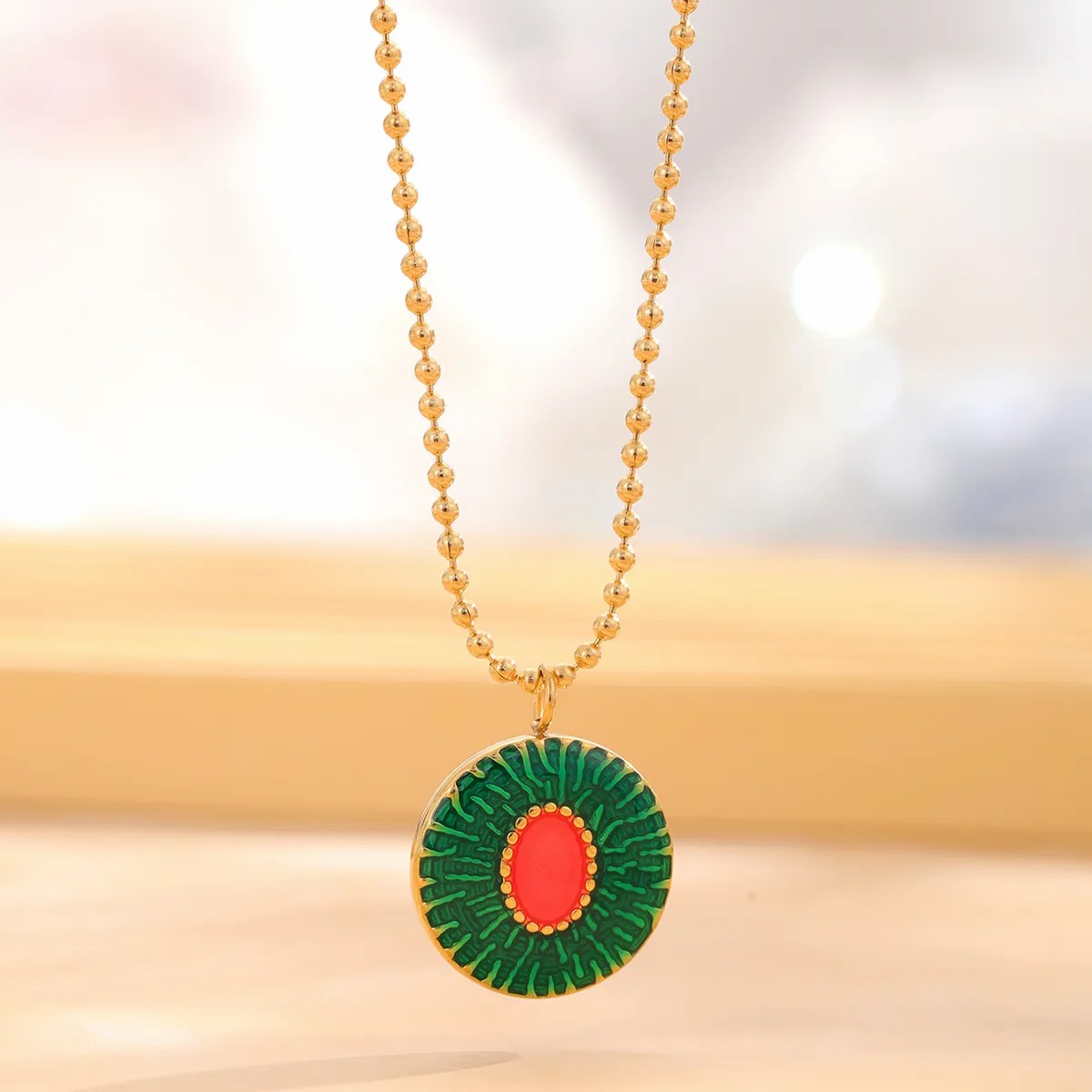 Retro Color Block Eye Titanium Steel Enamel Plating Gold Plated Pendant Necklace_colorza_1