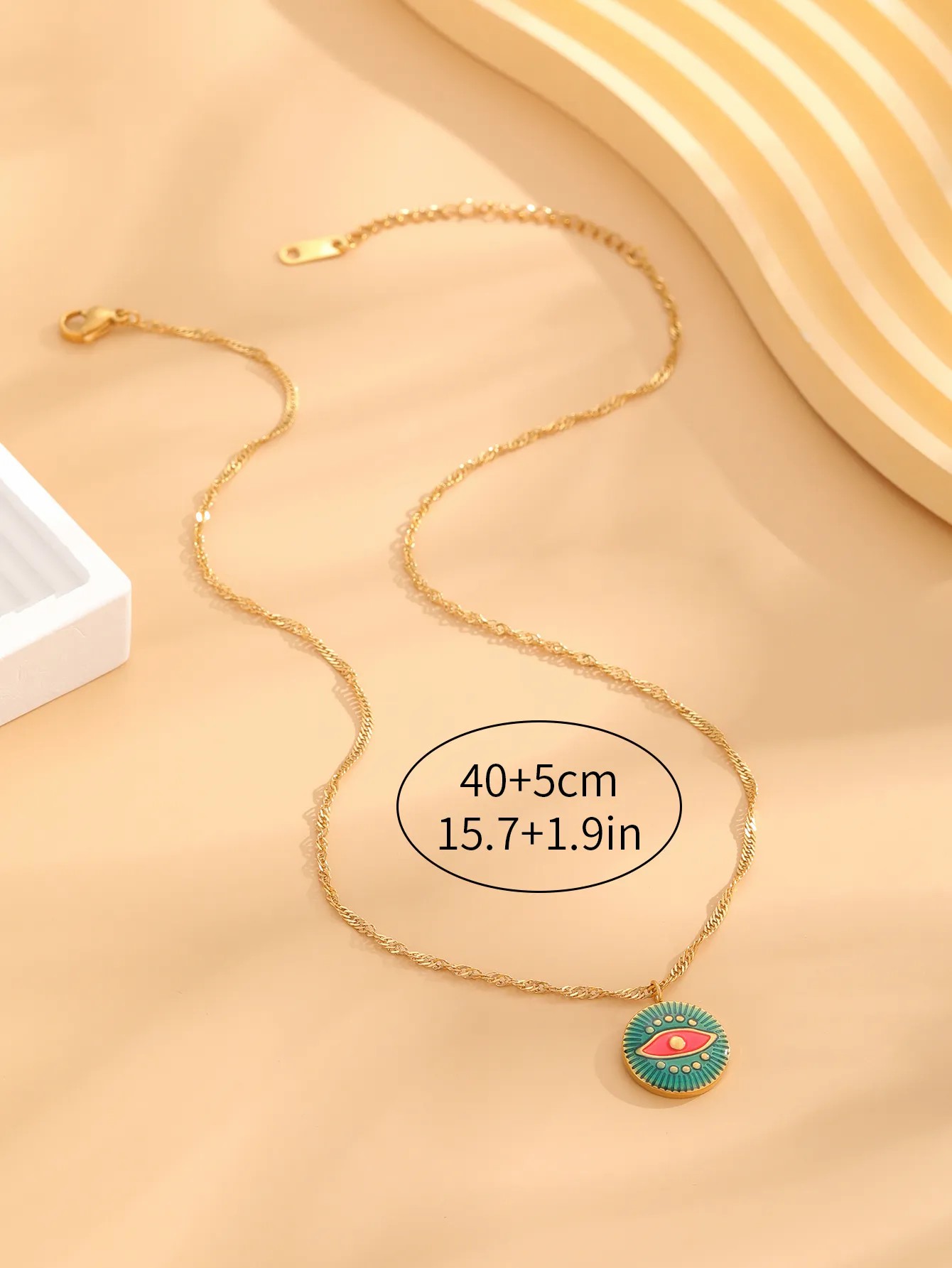 Retro Color Block Eye Titanium Steel Enamel Plating Gold Plated Pendant Necklace_colorza_3