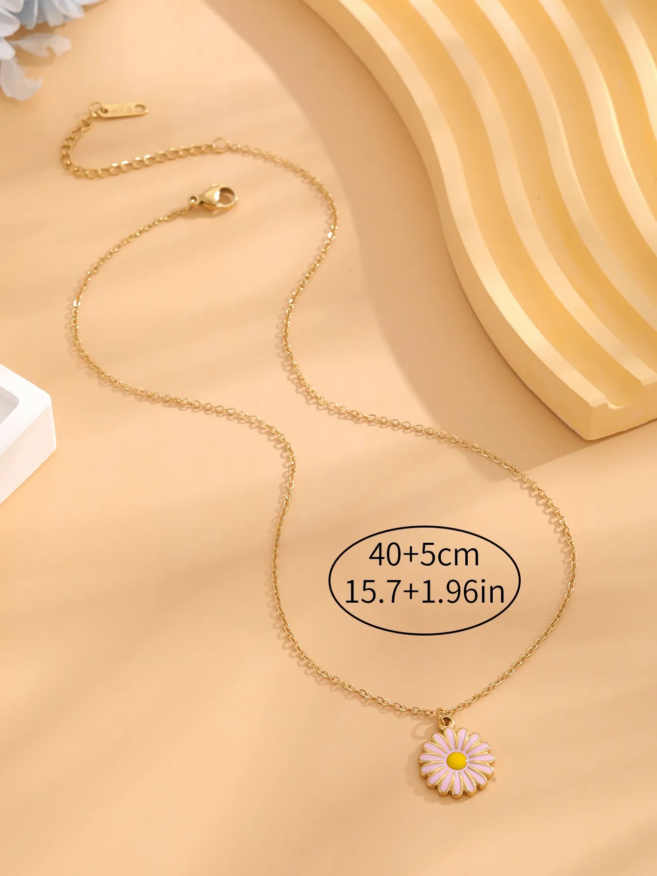 Retro Pastoral Daisy Titanium Steel Enamel Plating Gold Plated Pendant Necklace_colorza_4