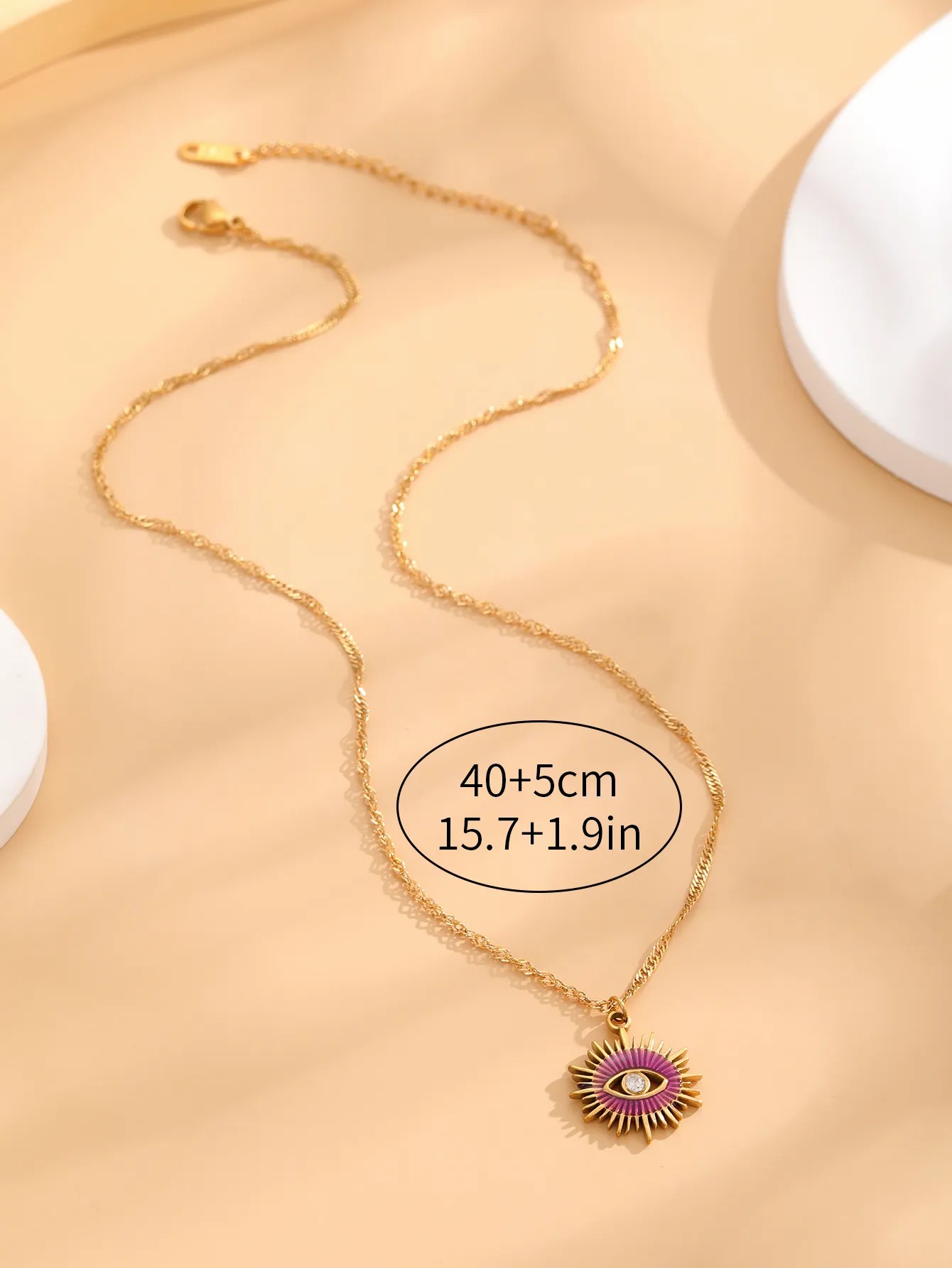 Retro Artistic Eye Titanium Steel Enamel Plating Inlay Rhinestones Gold Plated Pendant Necklace_colorza_3
