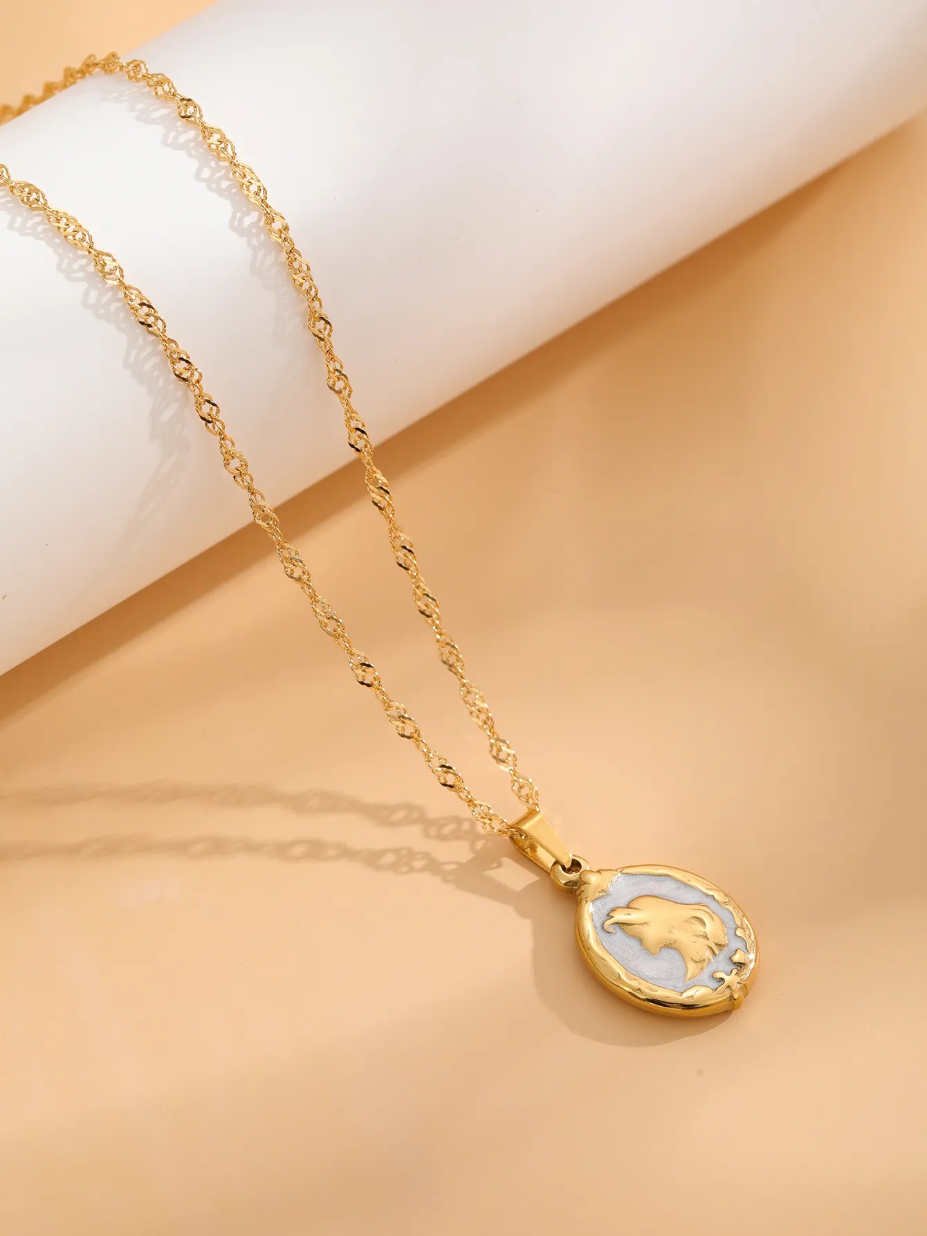 Retro Classic Style Mermaid Titanium Steel Enamel Plating Gold Plated Necklace_colorza_1