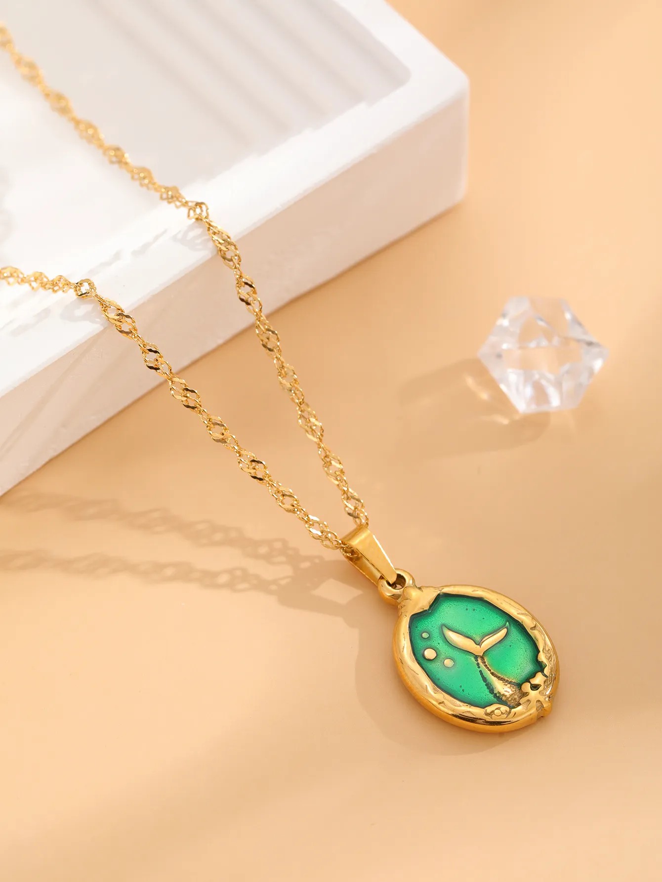 Retro Classic Style Mermaid Titanium Steel Enamel Plating Gold Plated Necklace_colorza_2