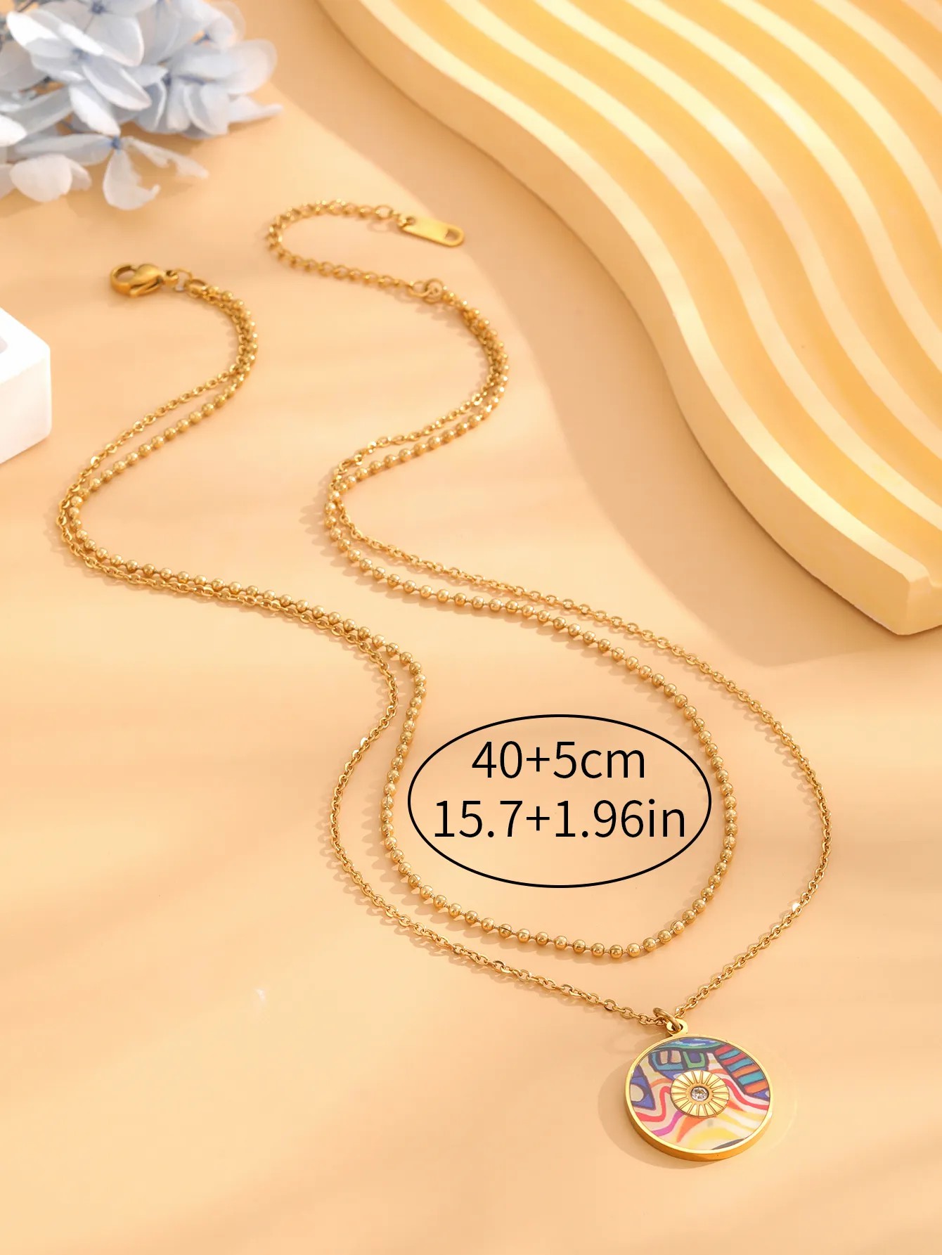 Retro Artistic Clouds Star Flower Titanium Steel Enamel Plating Inlay Resin Rhinestones Gold Plated Pendant Necklace_colorza_4