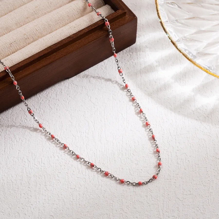 Casual Vacation Round Stainless Steel Enamel 18K Gold Plated Necklace_colorza_2