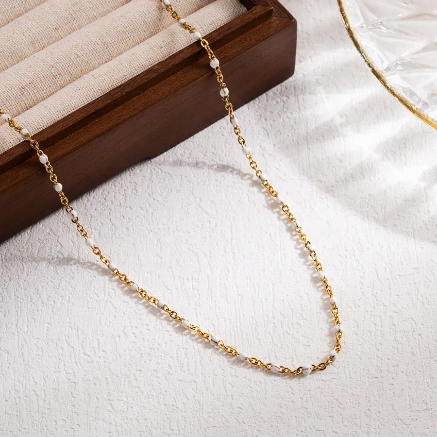 Casual Vacation Round Stainless Steel Enamel 18K Gold Plated Necklace_colorza_3