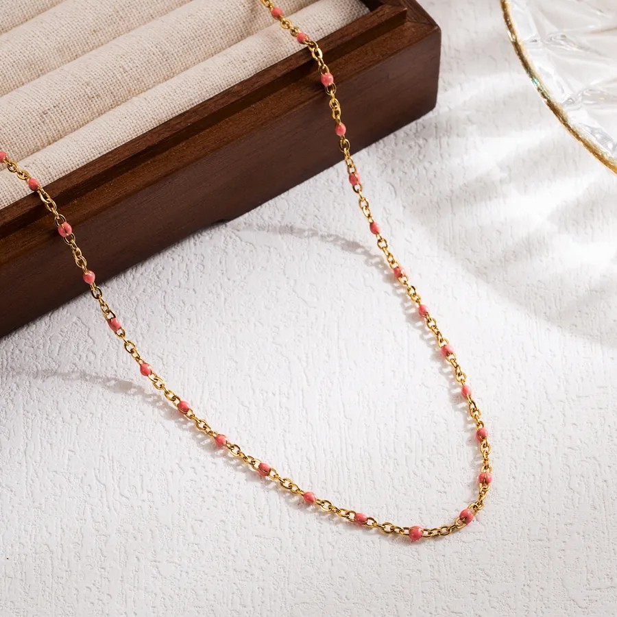 Casual Vacation Round Stainless Steel Enamel 18K Gold Plated Necklace_colorza_4