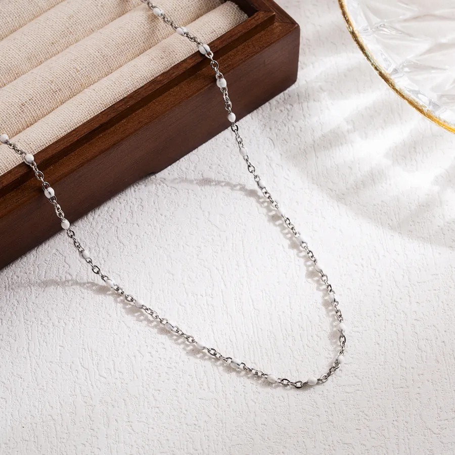 Casual Vacation Round Stainless Steel Enamel 18K Gold Plated Necklace_colorza_6