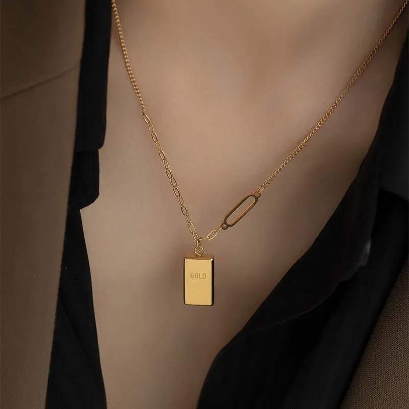 Glam Simple Style Square Titanium Steel Plating 18K Gold Plated Necklace_colorza_1
