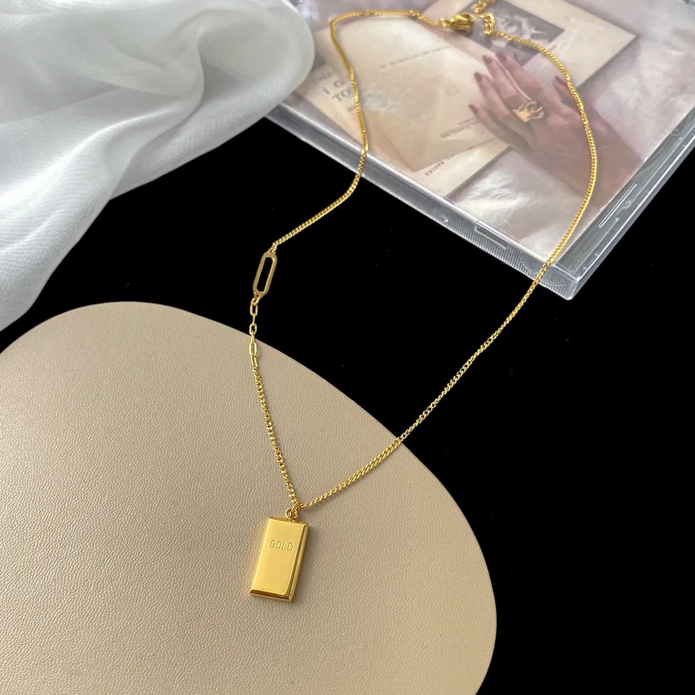 Glam Simple Style Square Titanium Steel Plating 18K Gold Plated Necklace_colorza_2