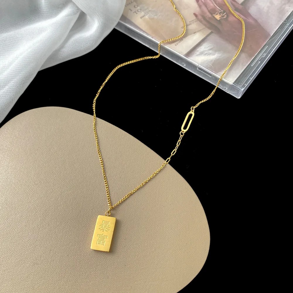 Glam Simple Style Square Titanium Steel Plating 18K Gold Plated Necklace_colorza_3