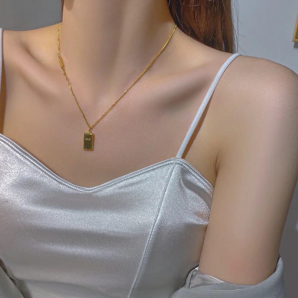 Glam Simple Style Square Titanium Steel Plating 18K Gold Plated Necklace_colorza_4