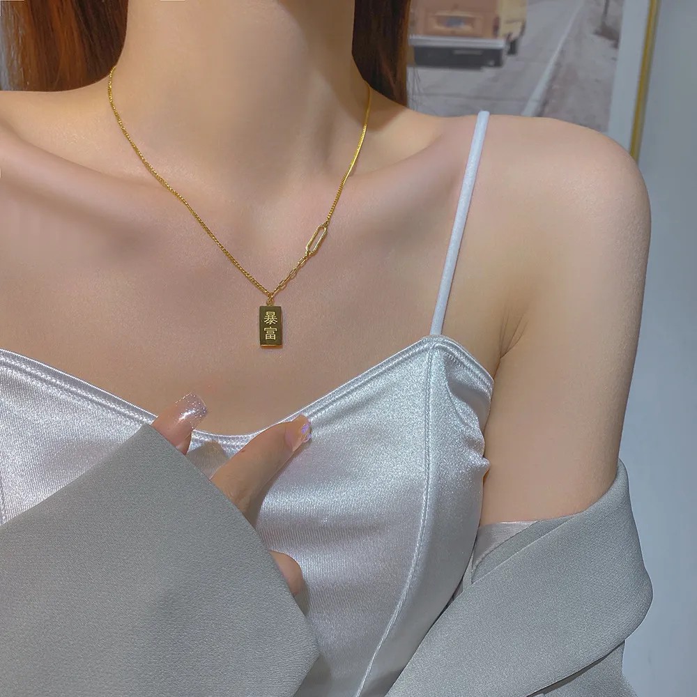 Glam Simple Style Square Titanium Steel Plating 18K Gold Plated Necklace_colorza_5