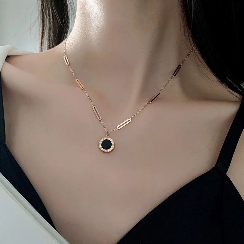 IG Style Simple Style Round Number Titanium Steel Plating Inlay Shell 18K Gold Plated Pendant Necklace_colorza_1