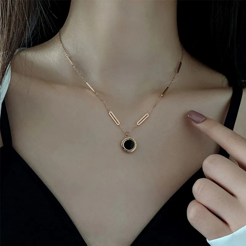 IG Style Simple Style Round Number Titanium Steel Plating Inlay Shell 18K Gold Plated Pendant Necklace_colorza_2