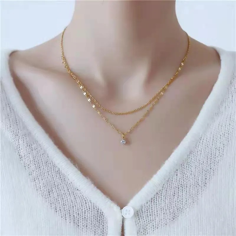 IG Style Simple Style Round Titanium Steel Plating Inlay Zircon 18K Gold Plated Layered Necklaces_colorza_1