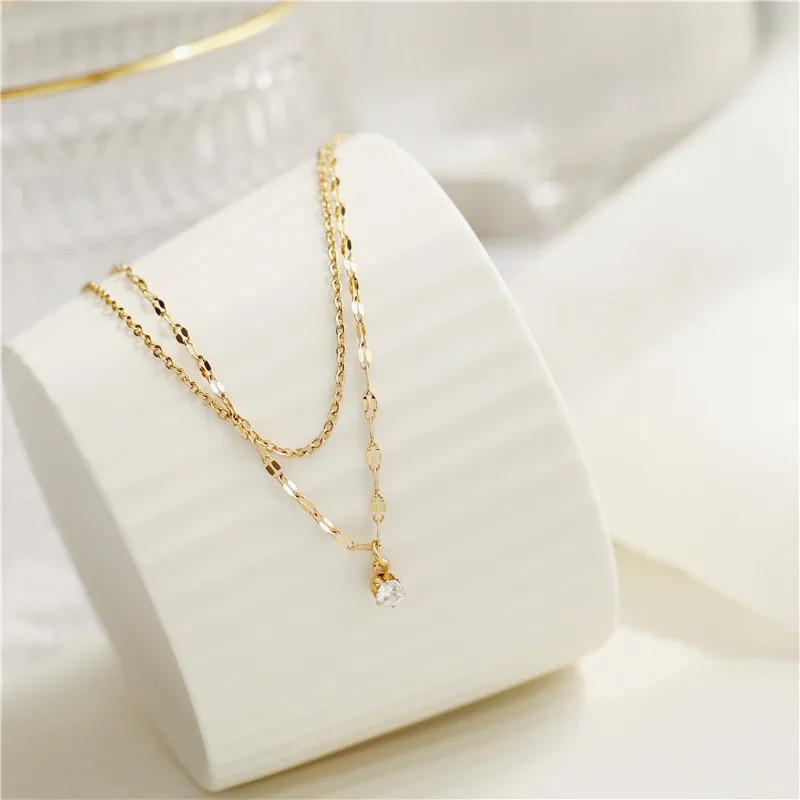 IG Style Simple Style Round Titanium Steel Plating Inlay Zircon 18K Gold Plated Layered Necklaces_colorza_2