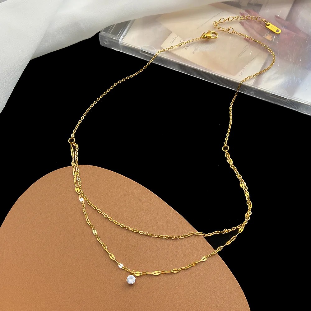 IG Style Simple Style Round Titanium Steel Plating Inlay Zircon 18K Gold Plated Layered Necklaces_colorza_3