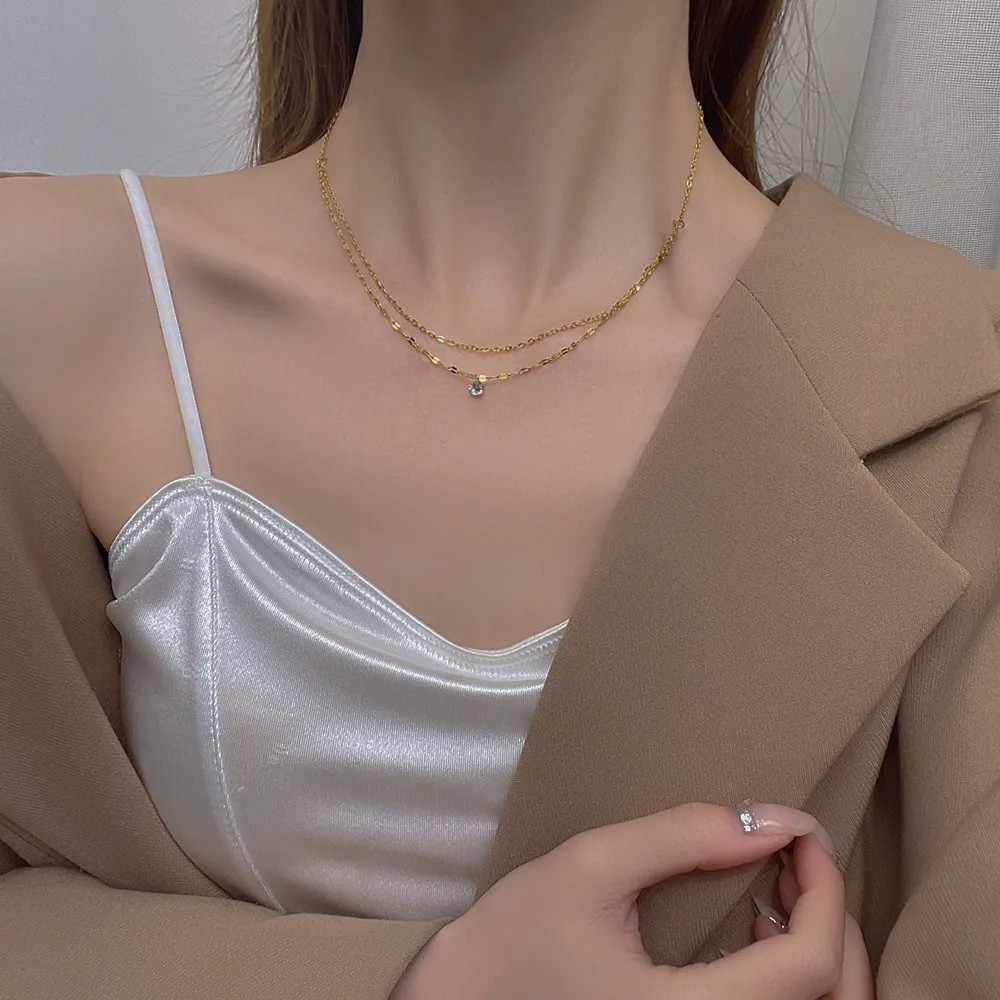 IG Style Simple Style Round Titanium Steel Plating Inlay Zircon 18K Gold Plated Layered Necklaces_colorza_4