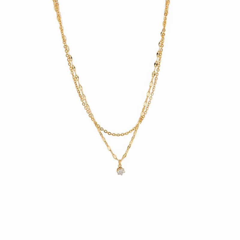 IG Style Simple Style Round Titanium Steel Plating Inlay Zircon 18K Gold Plated Layered Necklaces_colorza_5