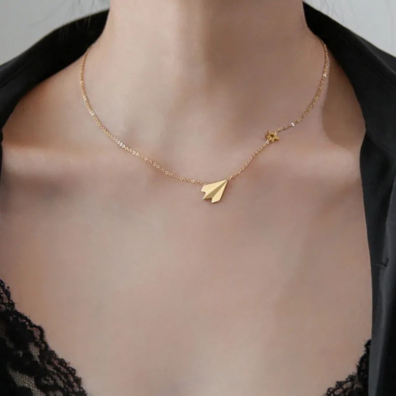 Simple Style Star Airplane Titanium Steel Plating 18K Gold Plated Necklace_colorza_1