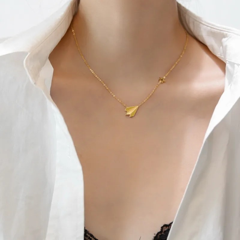 Simple Style Star Airplane Titanium Steel Plating 18K Gold Plated Necklace_colorza_2