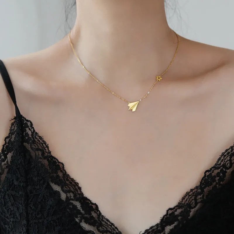 Simple Style Star Airplane Titanium Steel Plating 18K Gold Plated Necklace_colorza_4