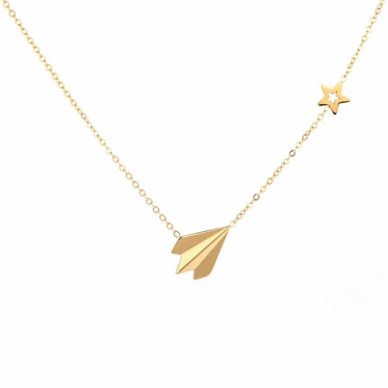Simple Style Star Airplane Titanium Steel Plating 18K Gold Plated Necklace_colorza_5